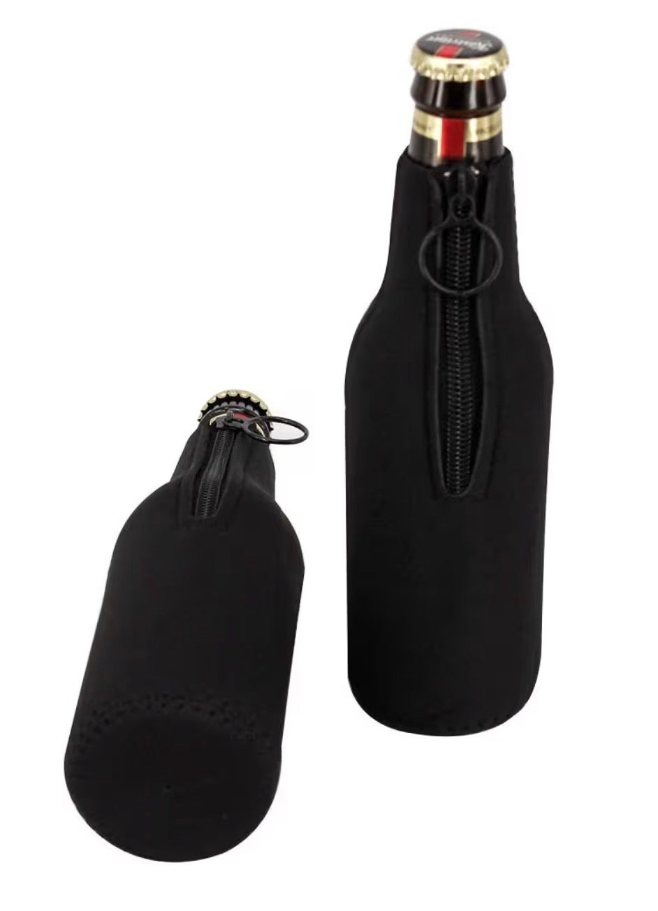 White Neoprene Zipper Bottle Koozie – Perfect for Custom Printing