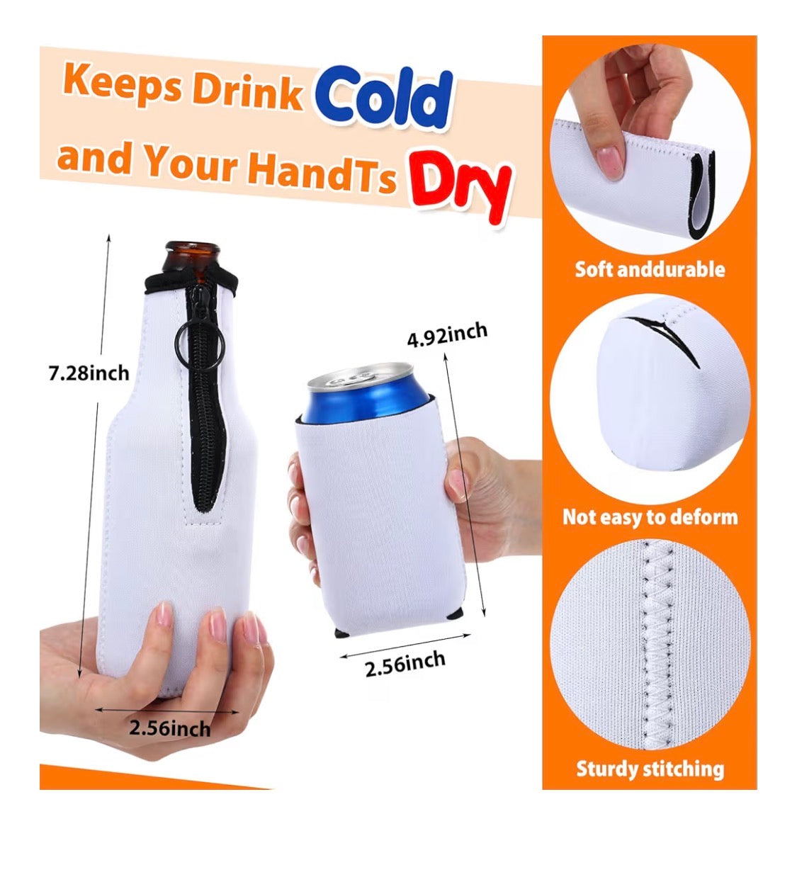 White Neoprene Zipper Bottle Koozie – Perfect for Custom Printing