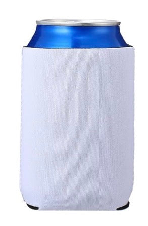 Custom white neoprene can koozie for 12 oz cans. Perfect for personalized drink coolers, band merchandise, events, parties, and promotions.